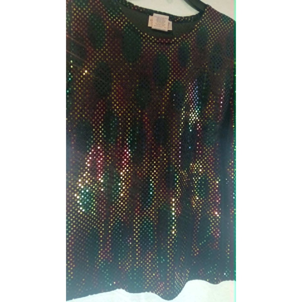 Vintage Kathie Lee Collection Black Velvet Rainbow Sequin Top Y2K KLNWLJ Large